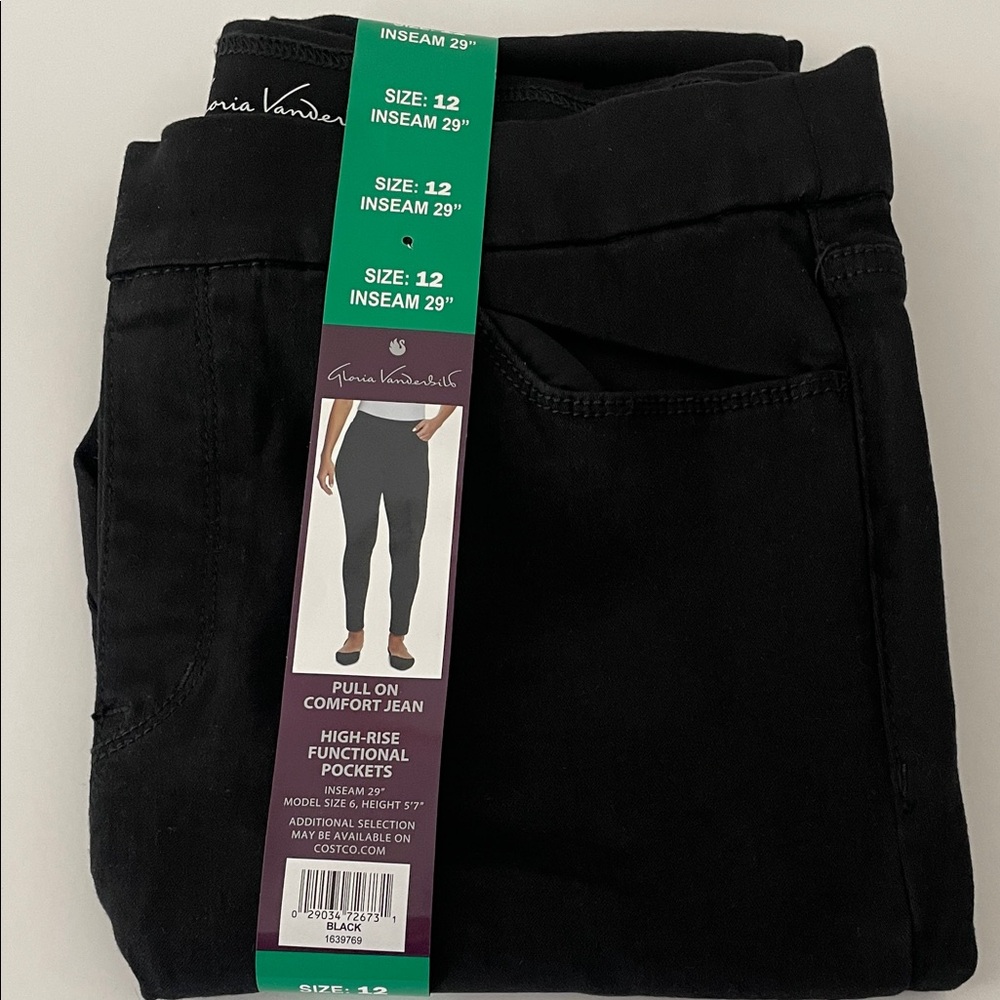 Gloria Vanderbilt Women's Pull-on Comfort Jean, High-Rise Pockets Black, 12 / Z2